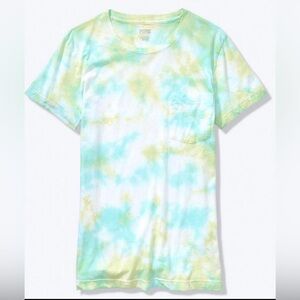 New VICTORIA'S SECRET PINK CAMPUS CREW TEE SHIRT/BLUE GREEN TIE DYE GRAPHIC B